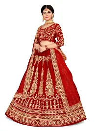 Fabulous Red Velvet Embroidered Semi Stitched Lehenga Choli With Dupatta For Women-thumb2