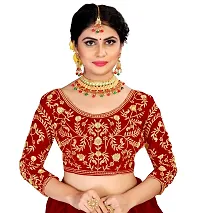 Fabulous Red Velvet Embroidered Semi Stitched Lehenga Choli With Dupatta For Women-thumb3