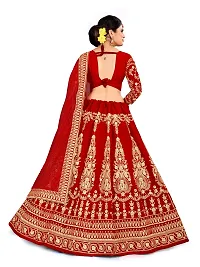 Fabulous Red Velvet Embroidered Semi Stitched Lehenga Choli With Dupatta For Women-thumb1