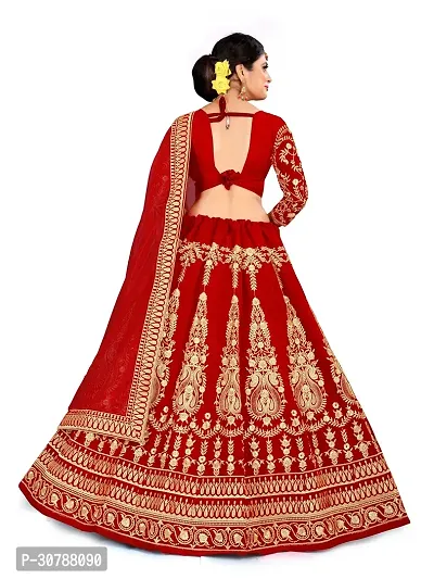 Fabulous Red Velvet Embroidered Semi Stitched Lehenga Choli With Dupatta For Women-thumb2