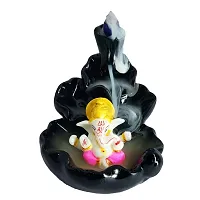 J Jiyansh Creation Handcrafted PolyResin Lord Ganesha God Idol Backflow Smoke Fountain Incense Holder with 10 Smoke Backflow Smoke Cones Home Decorative Showpiece (10*10*11, Black, Pink Color)-thumb4