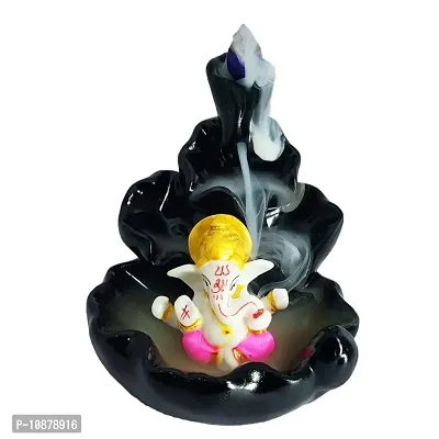 J Jiyansh Creation Handcrafted PolyResin Lord Ganesha God Idol Backflow Smoke Fountain Incense Holder with 10 Smoke Backflow Smoke Cones Home Decorative Showpiece (10*10*11, Black, Pink Color)-thumb5