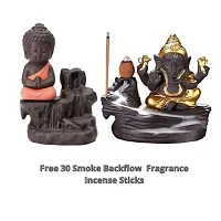 JIYANSH Creation Combo Pack of Ganesha Idols and Meditating Monk Buddh, Size - 12Cm, Weight - 250Gm - Orange-thumb2