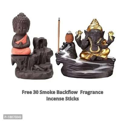 JIYANSH Creation Combo Pack of Ganesha Idols and Meditating Monk Buddh, Size - 12Cm, Weight - 250Gm - Orange-thumb3