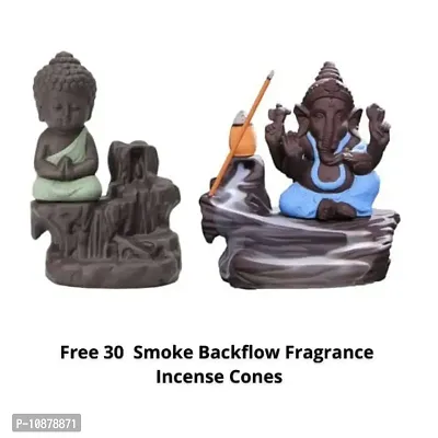 JIYANSH Creation Combo Pack of Blue Ganesha Idols and Green Meditating Monk Buddh Statue, Size - 12Cm, 250Gm-thumb2
