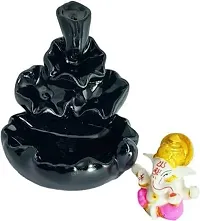 J Jiyansh Creation Handcrafted PolyResin Lord Ganesha God Idol Backflow Smoke Fountain Incense Holder with 10 Smoke Backflow Smoke Cones Home Decorative Showpiece (10*10*11, Black, Pink Color)-thumb3