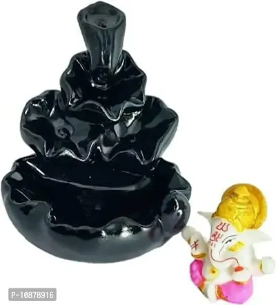 J Jiyansh Creation Handcrafted PolyResin Lord Ganesha God Idol Backflow Smoke Fountain Incense Holder with 10 Smoke Backflow Smoke Cones Home Decorative Showpiece (10*10*11, Black, Pink Color)-thumb4