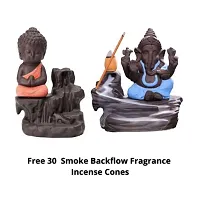 JIYANSH Creation Combo Pack of Blue Ganesha Idols and Orange Meditating Monk Buddh Statue, Size - 12Cm, 250Gm-thumb1