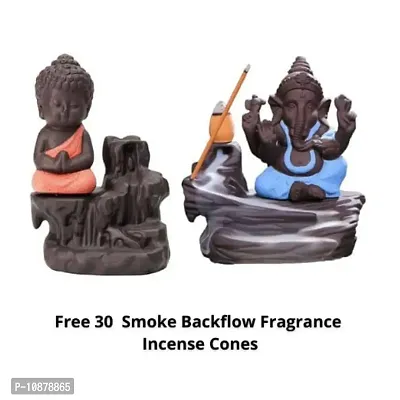 JIYANSH Creation Combo Pack of Blue Ganesha Idols and Orange Meditating Monk Buddh Statue, Size - 12Cm, 250Gm-thumb2