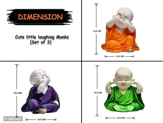 Jiyansh Creation Handicraft Set of 3 Piece of Laughing Baby Monk Buddha Diwali Decor Items for Home Gift Items Decorative Showpiece Office Living Room Table - (7 x 15 x 15 Centimeters)-thumb2