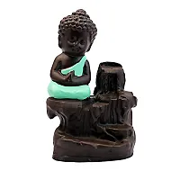 JIYANSH Creation Combo Pack of Blue Ganesha Idols and Green Meditating Monk Buddh Statue, Size - 12Cm, 250Gm-thumb3