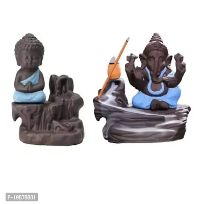 JIYANSH Creation Combo Pack of Blue Ganesha Idols and Blue Meditating Monk Buddh Statue, Size - 12Cm, 250Gm