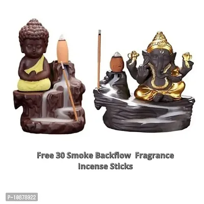 JIYANSH Creation Combo Pack of Ganesha Idols and Meditating Monk Buddh, Size - 12Cm, Weight - 250Gm - Yellow-thumb5