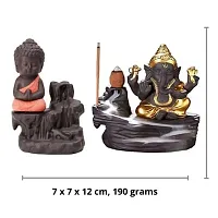 JIYANSH Creation Combo Pack of Ganesha Idols and Meditating Monk Buddh, Size - 12Cm, Weight - 250Gm - Orange-thumb1