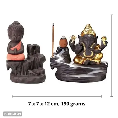 JIYANSH Creation Combo Pack of Ganesha Idols and Meditating Monk Buddh, Size - 12Cm, Weight - 250Gm - Orange-thumb2