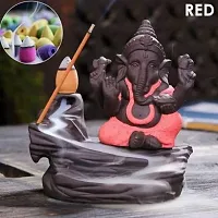 Jiyansh Creation Polyresin Smoke Fountain backflow Ganesha Waterfall Cone Incense Holder Decorative showpiece with Free 10 Incense Sticks (Color, Red)-thumb3