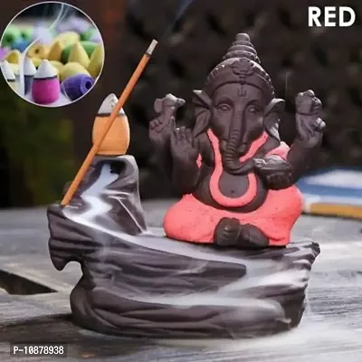 Jiyansh Creation Polyresin Smoke Fountain backflow Ganesha Waterfall Cone Incense Holder Decorative showpiece with Free 10 Incense Sticks (Color, Red)-thumb4