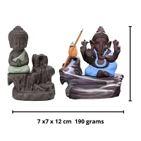 JIYANSH Creation Combo Pack of Blue Ganesha Idols and Green Meditating Monk Buddh Statue, Size - 12Cm, 250Gm-thumb2