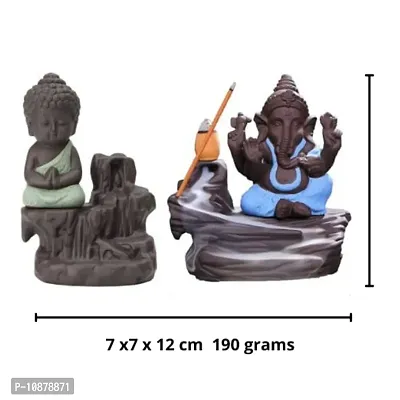 JIYANSH Creation Combo Pack of Blue Ganesha Idols and Green Meditating Monk Buddh Statue, Size - 12Cm, 250Gm-thumb3