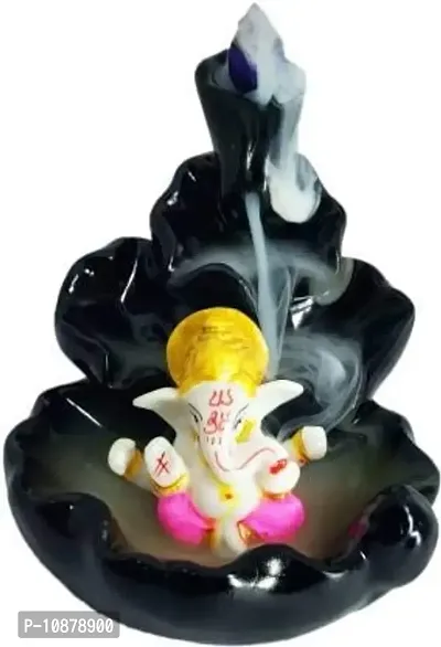 Jiyansh Creation Smoke backflow Fountain Incense Burner Ganesha Idols showpiece with 10 Backflow Incense Sticks Cones -(11 X 11 cm, Pink Color)(Resin, Conical)