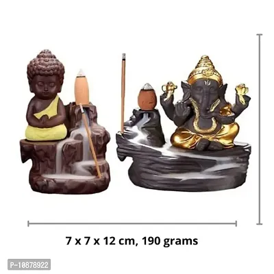 JIYANSH Creation Combo Pack of Ganesha Idols and Meditating Monk Buddh, Size - 12Cm, Weight - 250Gm - Yellow-thumb4