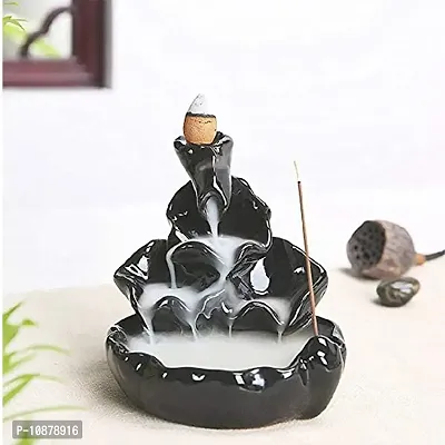 J Jiyansh Creation Handcrafted PolyResin Lord Ganesha God Idol Backflow Smoke Fountain Incense Holder with 10 Smoke Backflow Smoke Cones Home Decorative Showpiece (10*10*11, Black, Pink Color)-thumb2