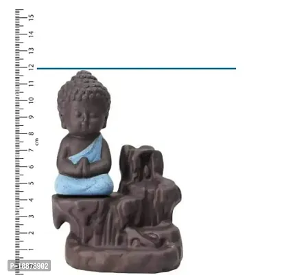 Jiyansh Creation Beautiful Handcraft Fengshui Monk Buddha Backflow Smoke Fountain for Home D?cor with 10 Incense Backflow Incense Cones Stick Holder Buddha items for Home-Dhoop-Fountain- Showpiece for Home D?cor-Small Gifts Items Blue, Size-12cm-thumb4