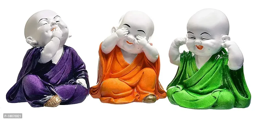 Jiyansh Creation Handicraft Set of 3 Piece of Laughing Baby Monk Buddha Diwali Decor Items for Home Gift Items Decorative Showpiece Office Living Room Table - (7 x 15 x 15 Centimeters)
