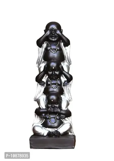 J Jiyansh Creation Hear- No, See-No, Speak-No-Evil Big Size Lucky Monks Laughing Buddha Best Home Decorative Showpiece Figurines House Gifts For Home | Table Office Decorative Items for Living Room (11 Inch , Polyresin),Black-thumb3