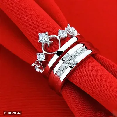 J JIYANSH CREATION Couple Crown Silver Ring for Girlfriend, Wife, Lovers Romantic Gift for Adjustable Couple Rings for Lovers Anniversary Engagement Promise Jewellery for Men and Women-thumb3