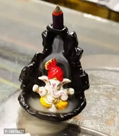 Jiyansh Creation Backflow Smoke Fountain Incense Holder Lord Ganesha Idols Statue Decorative Showpiece Items for Home with 10 Backflow Incense Sticks Cones -(11cm, Pagadi Ganesh)-thumb0