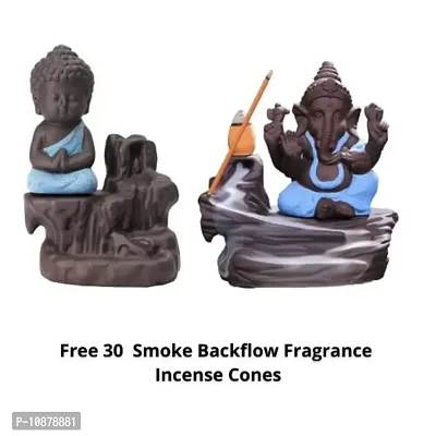 JIYANSH Creation Combo Pack of Blue Ganesha Idols and Blue Meditating Monk Buddh Statue, Size - 12Cm, 250Gm-thumb2