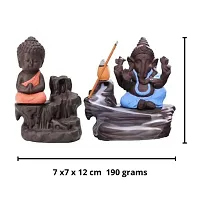 JIYANSH Creation Combo Pack of Blue Ganesha Idols and Orange Meditating Monk Buddh Statue, Size - 12Cm, 250Gm-thumb2