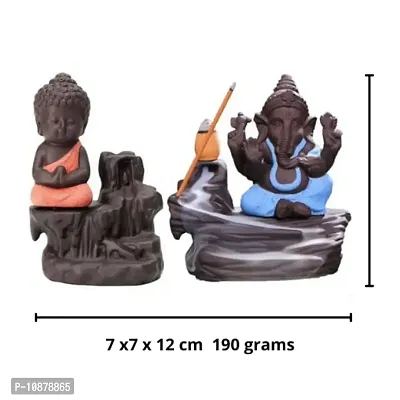 JIYANSH Creation Combo Pack of Blue Ganesha Idols and Orange Meditating Monk Buddh Statue, Size - 12Cm, 250Gm-thumb3