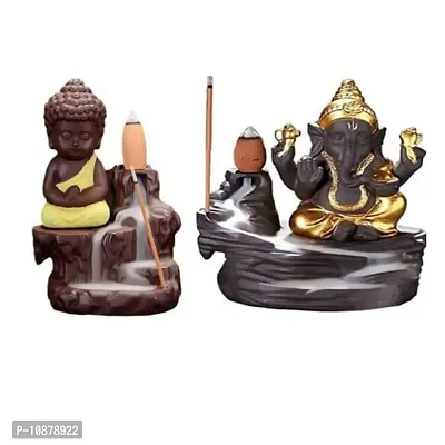 JIYANSH Creation Combo Pack of Ganesha Idols and Meditating Monk Buddh, Size - 12Cm, Weight - 250Gm - Yellow