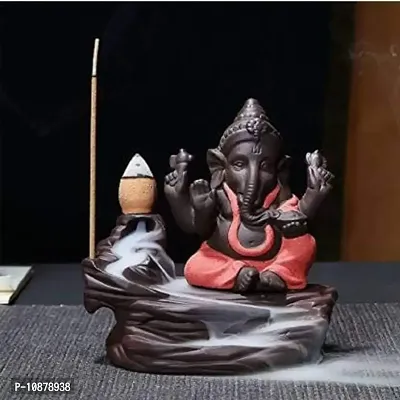 Jiyansh Creation Polyresin Smoke Fountain backflow Ganesha Waterfall Cone Incense Holder Decorative showpiece with Free 10 Incense Sticks (Color, Red)