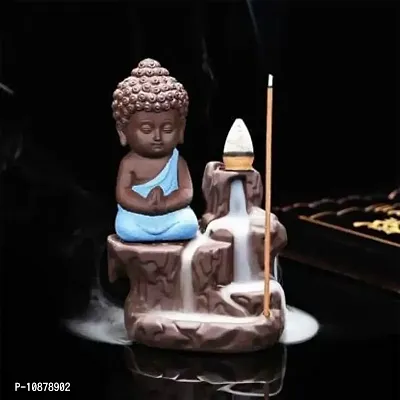 Jiyansh Creation Beautiful Handcraft Fengshui Monk Buddha Backflow Smoke Fountain for Home D?cor with 10 Incense Backflow Incense Cones Stick Holder Buddha items for Home-Dhoop-Fountain- Showpiece for Home D?cor-Small Gifts Items Blue, Size-12cm-thumb5