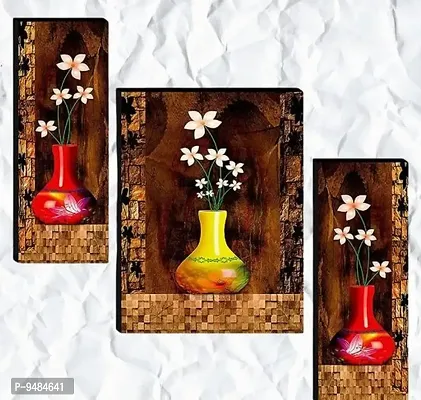 Set of 3 Abstract Multi Color Flowers in Multicolor Vases MDF Art Painting without Glass(4.5x12, 9x12, 4.5x12 INCH) Digital Reprint 12 Inch x 18 inch Painting ( with Frame, Pack of 3)-thumb0
