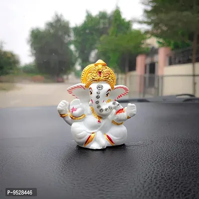 Ganesha Statue for Home Temple Decoration | Ganesh Idol for Car Dashboard | Car God Idol | Ganesha Statue | Ganesh ji Murti | Ganesh Idol ( Polyresin, White Color )-thumb0