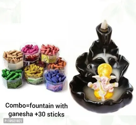 Combo pack of lord ganesha smoke fountain incense holder with 30 units of Backflow Incense Cones Home Decorative Showpiece