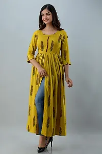 Nishabd Women Mustard Rayon Round Neck 3/4 Sleeves Frontslit Kurta (Mustard_XL)-thumb3