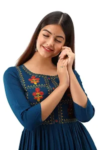 NISHABD Women's Blue A-line Embroidered Kurta for Indian Beauty-thumb4