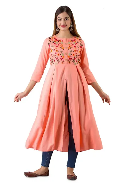 Stylish Rayon Embroidered A-line Kurta