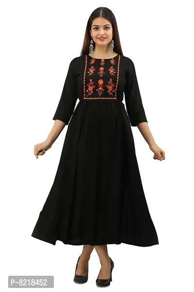 NISHABD Women's Black A-line Embroidered Kurta/Kurti for Indian Beauty