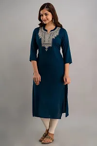 Nishabd Women Embroidered Straight Round 3/4 Sleeves Calf Length Kurta-thumb2