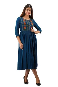 NISHABD Women's Blue A-line Embroidered Kurta for Indian Beauty-thumb2