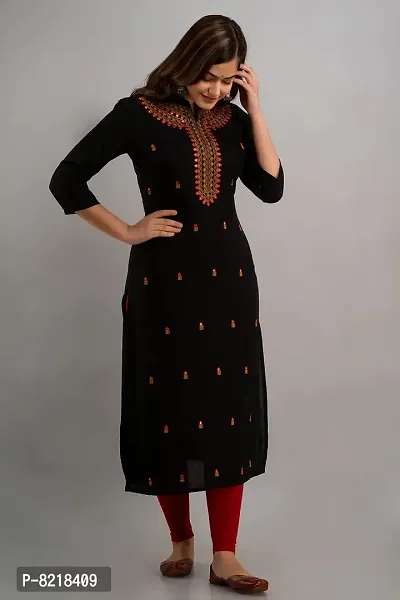 Nishabd Women Embroidered Straight 3/4 Sleeves V Nack Calf Length Kurta-thumb4