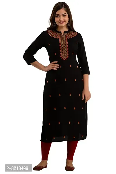 Nishabd Women Embroidered Straight 3/4 Sleeves V Nack Calf Length Kurta-thumb0