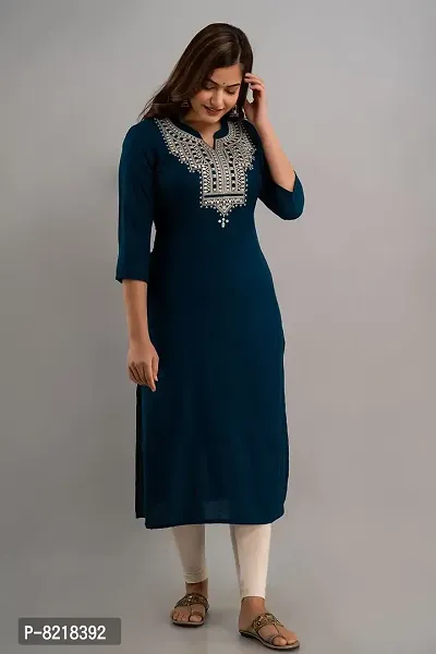 Nishabd Women Embroidered Straight Round 3/4 Sleeves Calf Length Kurta-thumb2