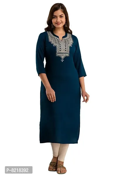 Nishabd Women Embroidered Straight Round 3/4 Sleeves Calf Length Kurta